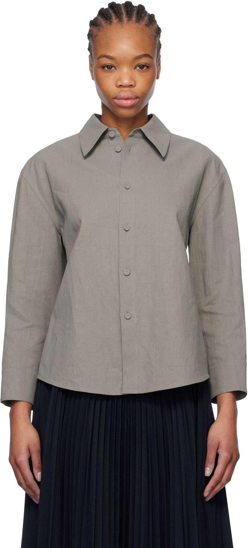 Skjorte Jil Sander Jil Sander Cropped Linen Shirt Grøn | J02DL0205_J60001