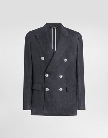 Jakke Dolce & Gabbana Dolce & Gabbana Sicilia Light Double-breasted Linen Canvas Jacket Grå | G2QS7TFU4MFN9833, 0