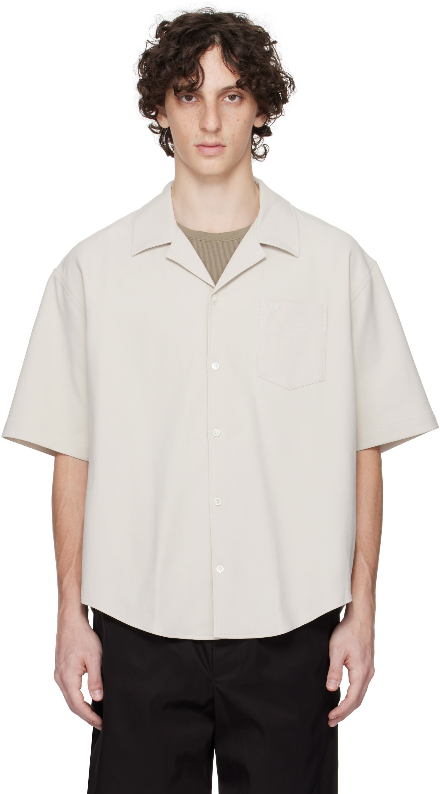 Skjorte AMI AMI Paris Camp Collar Shirt Beige | HSH219.CO0106, 0