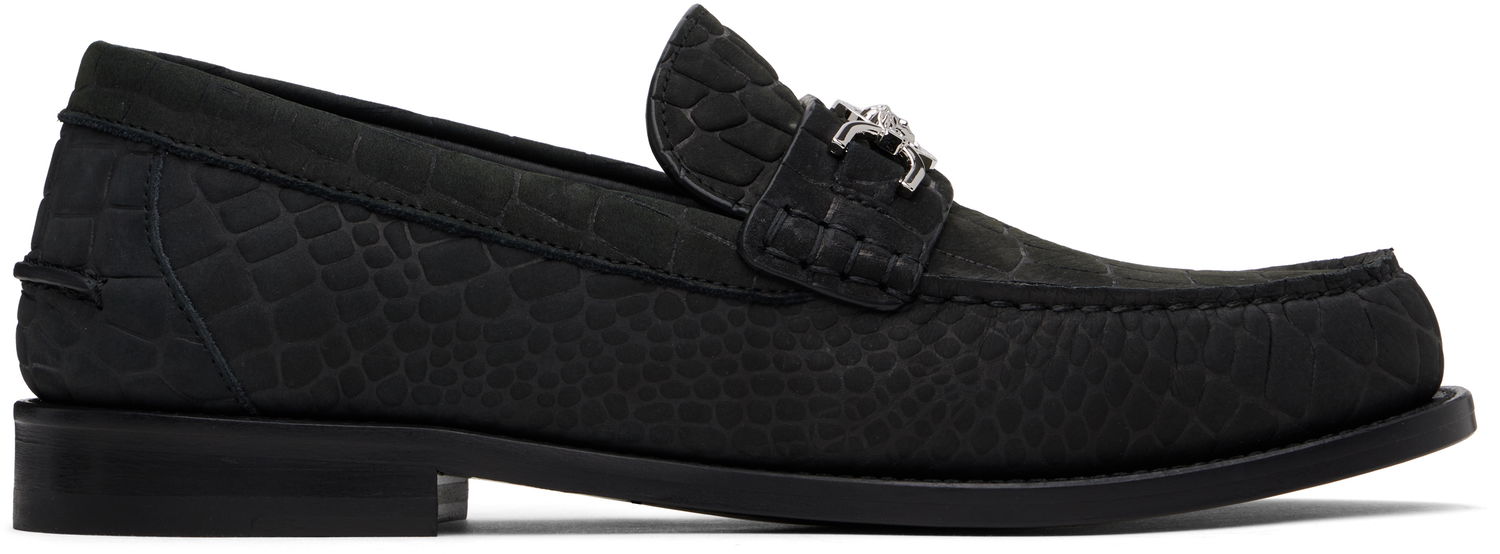 Sneakers og sko Versace Croc-Effect Suede Loafers Sort | 1013592_1A12292, 0