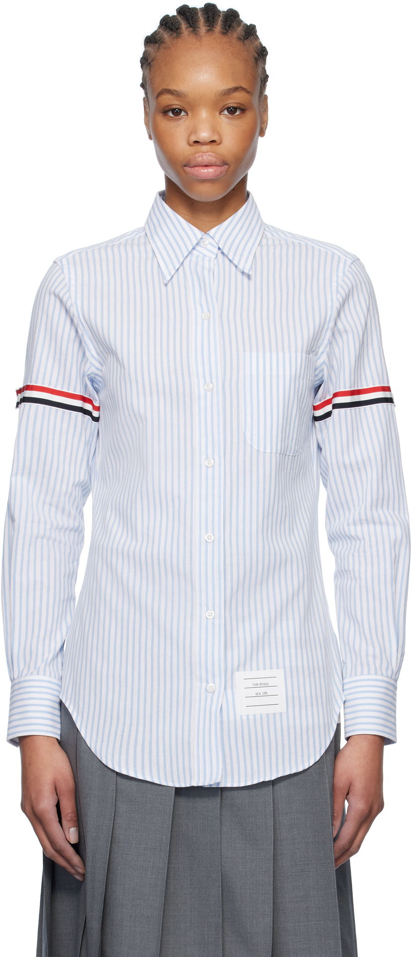 Skjorte Thom Browne Thom Browne Striped Oxford Shirt with 4-Bar Blå | FLL005O-F0810