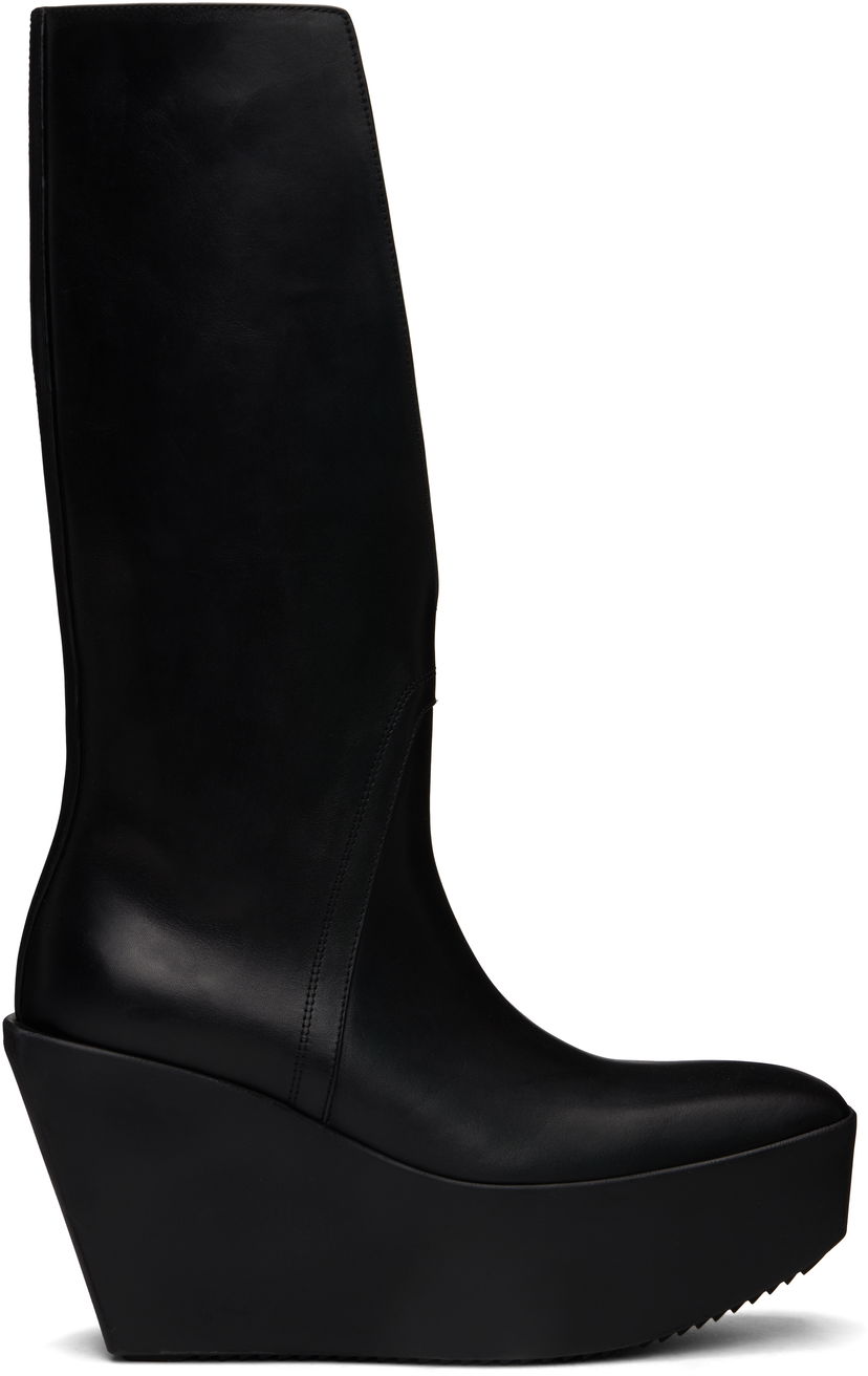 Tøj Rick Owens Rick Owens Hollywood Sliver Platform Winged Kowboys Tall Boots Sort | RP01E7833 LOO