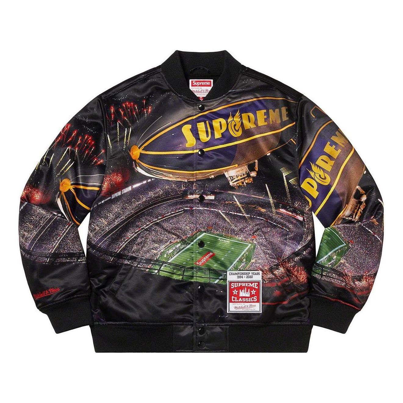 Bomberjakke Supreme Stadium Satin Varsity Jacket Sort | SUP-SS22-861, 0