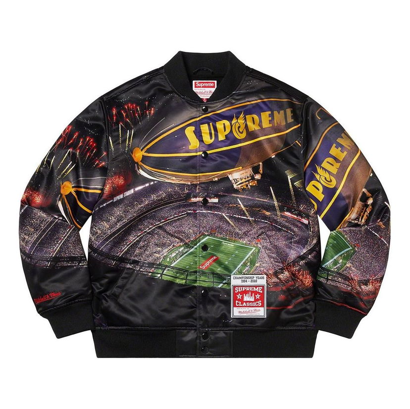Bomberjakke Supreme Stadium Satin Varsity Jacket Sort | SUP-SS22-861
