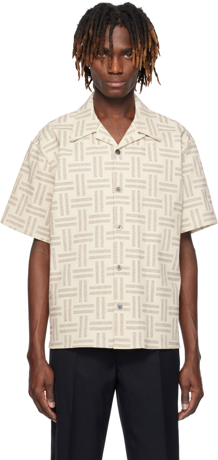 Skjorte KENZO Kenzo Paris 'KENZO Weave' Short Sleeve Shirt Beige | FF55CH1109JF