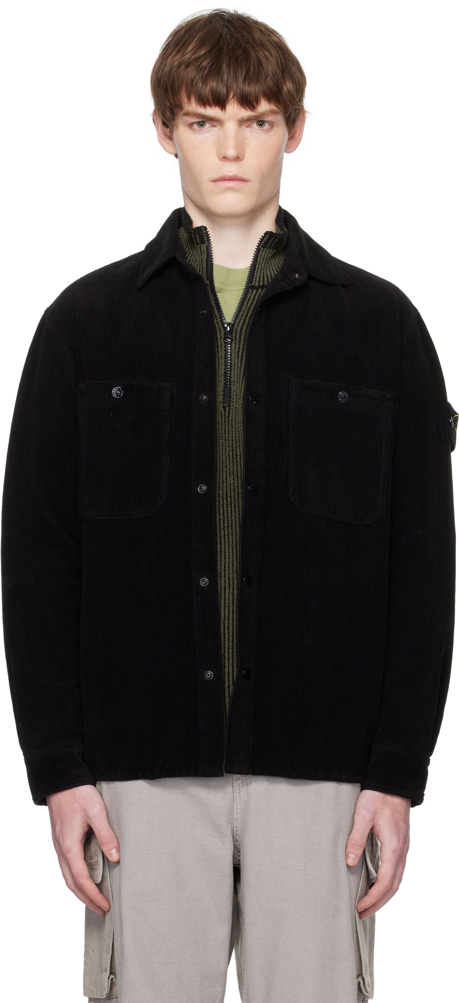 Skjorte Stone Island Organic Cotton Corduroy Overshirt Sort | K2S15 1200012 S0212, 0