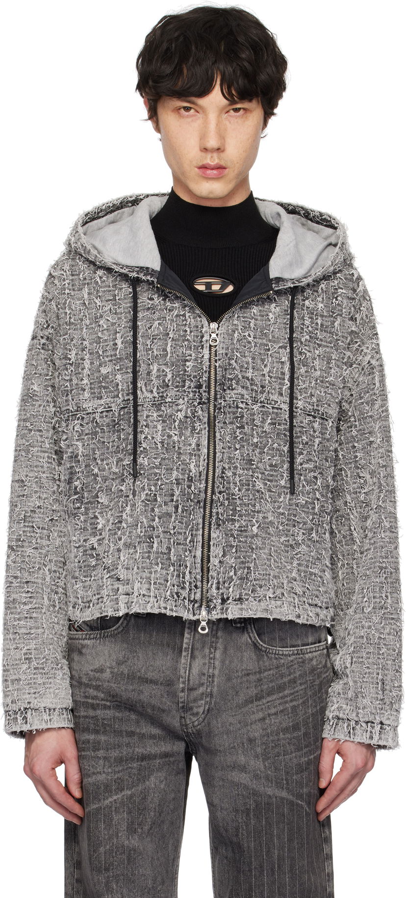 Sweatshirt Diesel Diesel De-Flow-S1 Frayed Denim Zip-Up Hoodie Grå | A16366-0ABCR-02