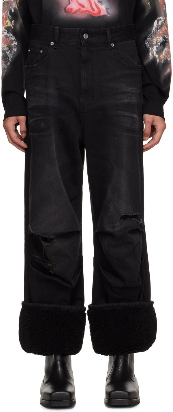 Jeans We11done We11done Faded Shearling Cuff Jeans Sort | WD-DP3-23-315-M-BK