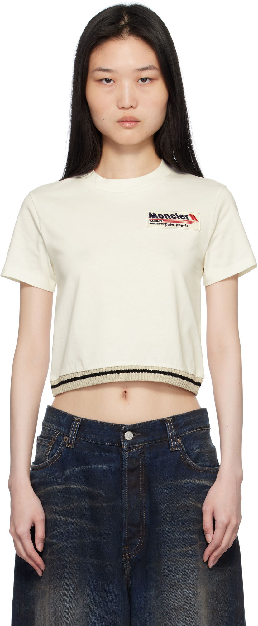 Crop top Moncler Palm Angels Cropped Graphic T-Shirt Hvid | J209L8C0000289AKK