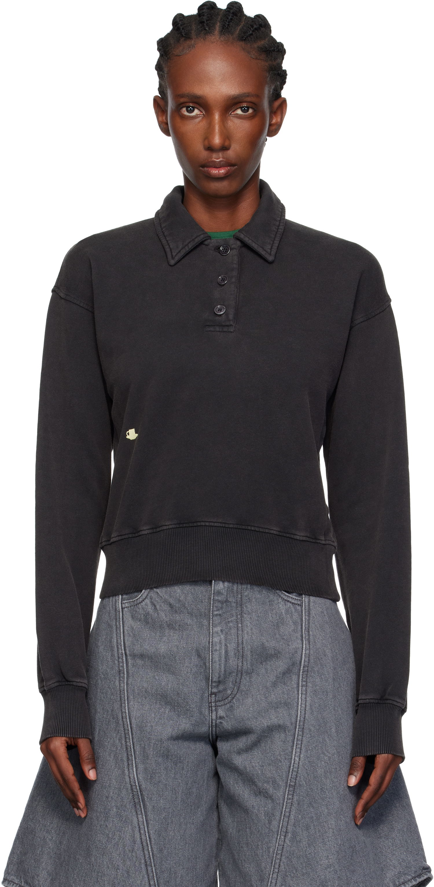 Sweatshirt JW Anderson JW Anderson Embroidered-Logo Long-Sleeve Polo Sweatshirt Sort | JW0243-PG1843, 0