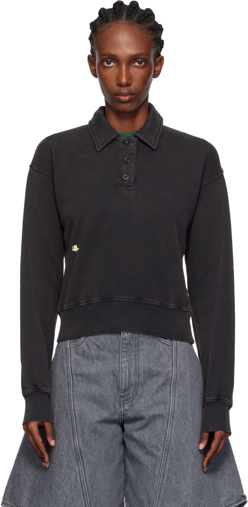 Sweatshirt JW Anderson JW Anderson Embroidered-Logo Long-Sleeve Polo Sweatshirt Sort | JW0243-PG1843