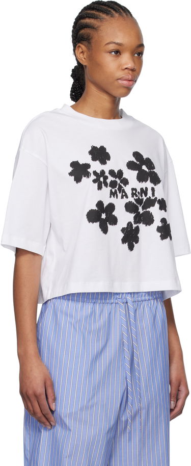 Crop top Marni Marni Daisy Garden Print Cropped T-Shirt Hvid | THJE0333P4 USCX40, 1