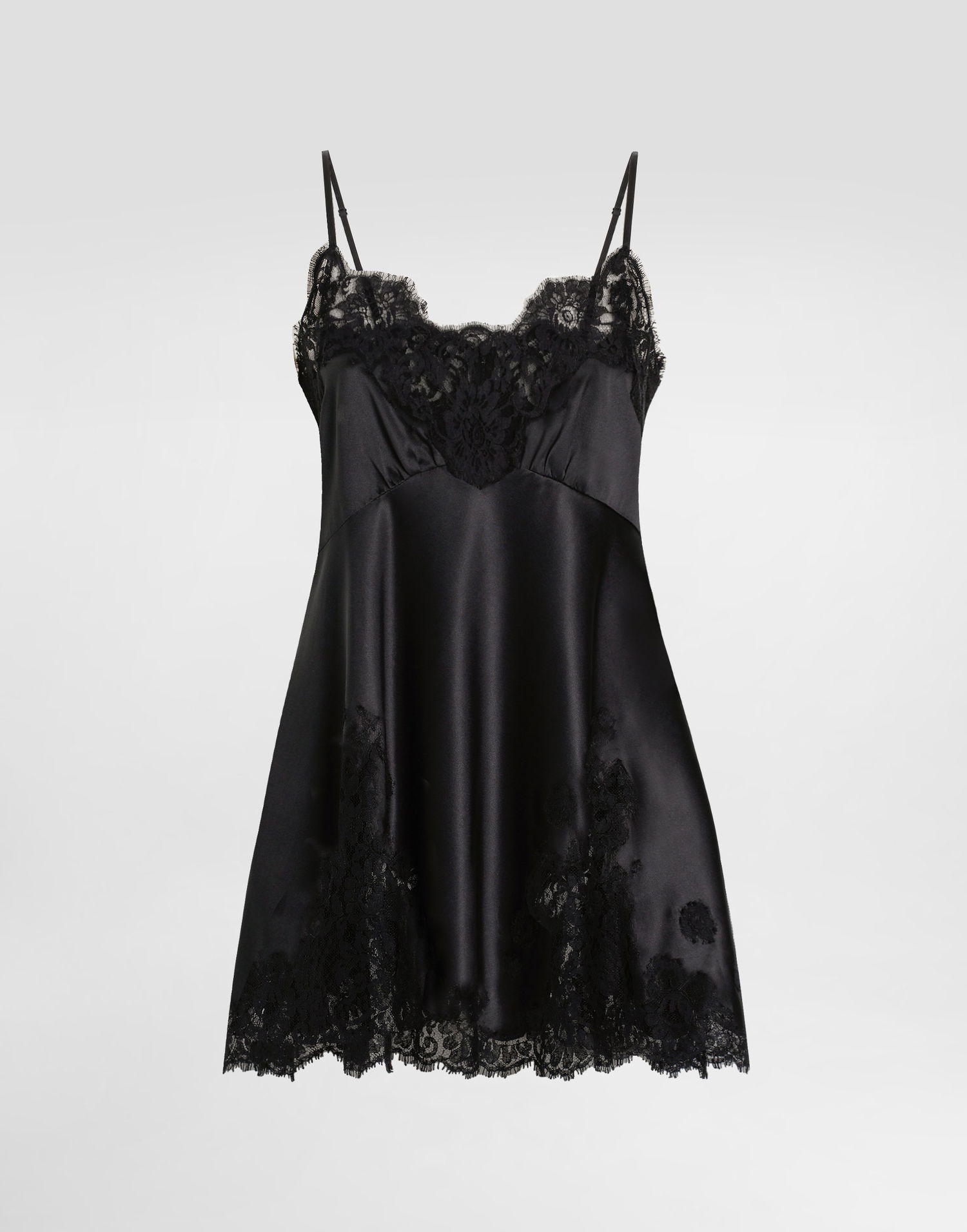 Kjole Dolce & Gabbana Dolce & Gabbana Stretch Satin Mini Dress with Lace Sort | F60FFTFURAGN0000, 0