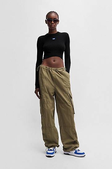 Sweater BOSS HUGO Cropped Ribbed Sweater Sort | 50518280, 1