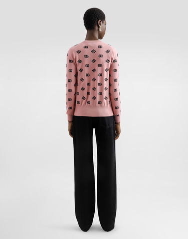 Sweater Dolce & Gabbana Dolce & Gabbana Wool And Silk Jacquard Sweater With DG Logo Lyserød | FXJ34TJFMGSF0473, 2