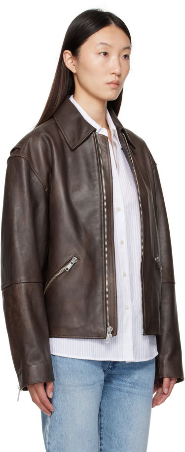 Jakke CALVIN KLEIN Calvin Klein Distressed Leather Biker Jacket Brun | 81B530G, 1