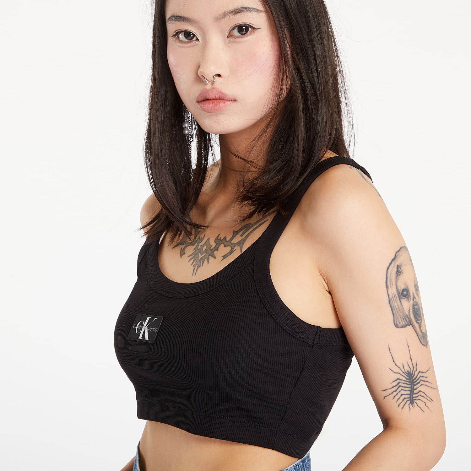 Crop top CALVIN KLEIN Ribbed Cotton Bralette Top Black Sort | J20J223558 BEH, 1