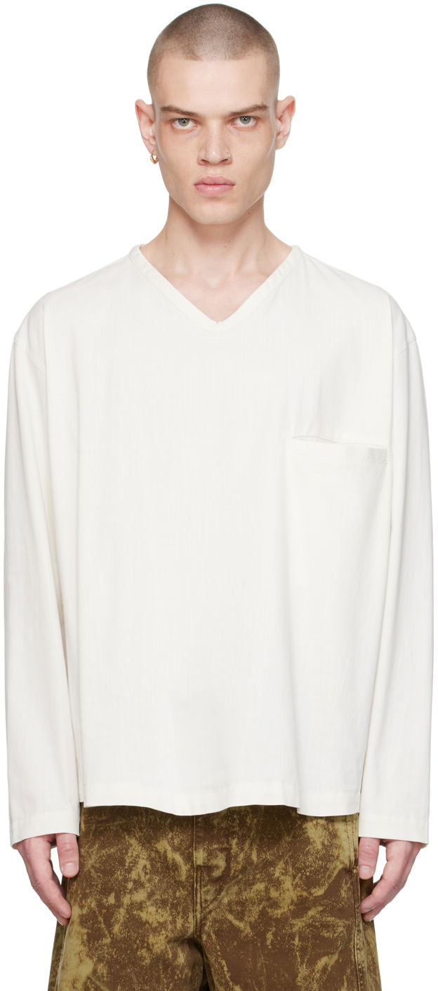 T-shirt LEMAIRE Lemaire V-Neck Long Sleeve T-Shirt Hvid | TO1232 LF1253