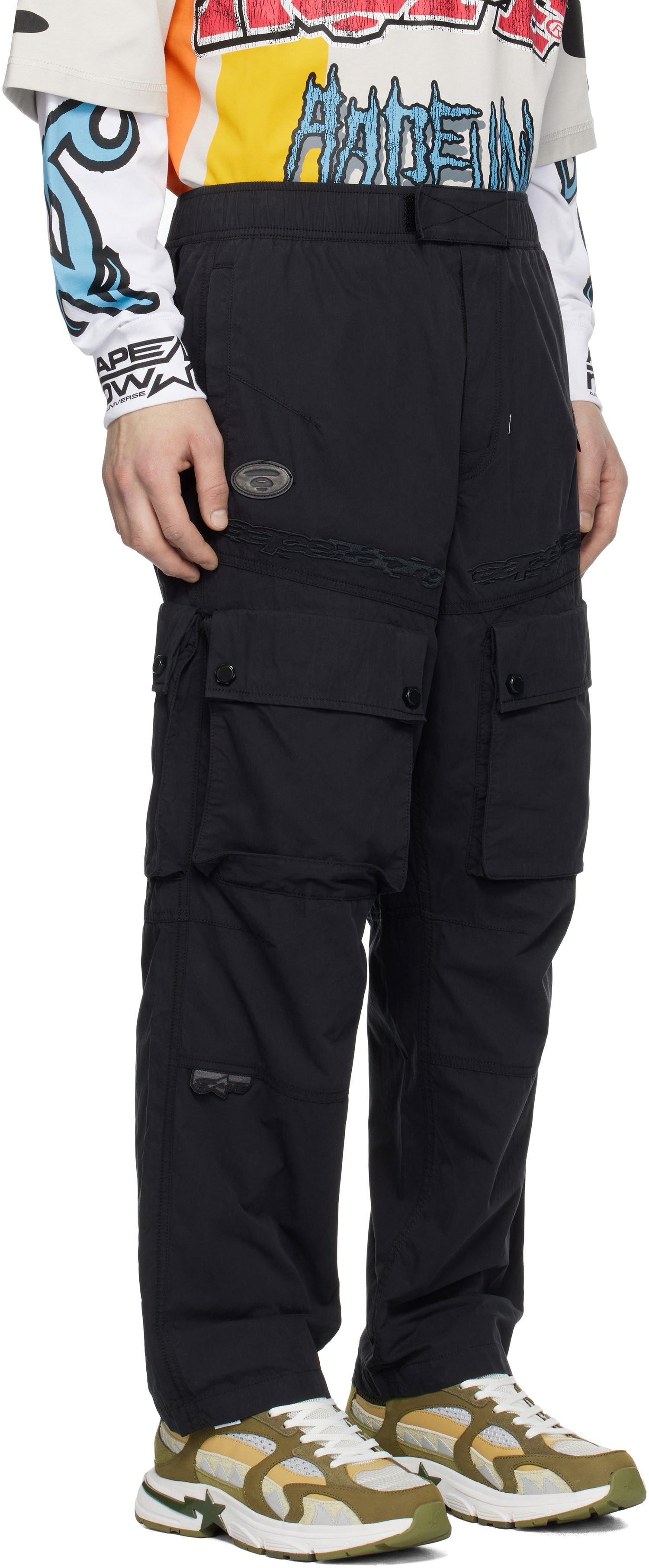 Cargo bukser AAPE by A Bathing Ape AAPE by A Bathing Ape Moonface Logo Utility Cargo Pants Sort | AAPPTMB633XXNBKX, 1