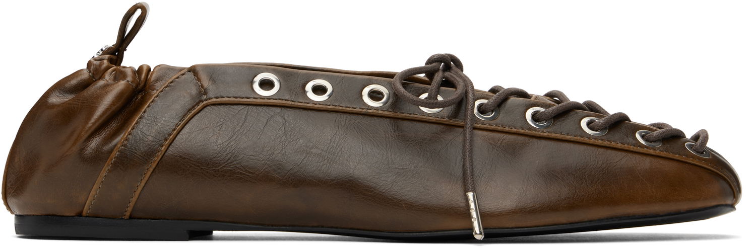 Tøj GANNI GANNI Oleatex Lace-Up Ballerina Flats Brun | S3093, 0