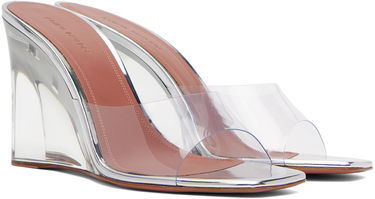 Tilbehør Amina Muaddi Amina Muaddi Lupita Glass Wedge Slippers Metalisk | LUPITA GLASS WEDGE PLEXI WEDGE P, 3