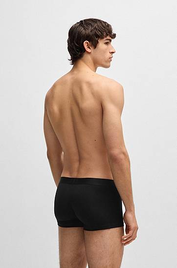 Boksere BOSS Stretch-Cotton Trunks with Logo Waistbands, Three-Pack Sort | 50544263, 1