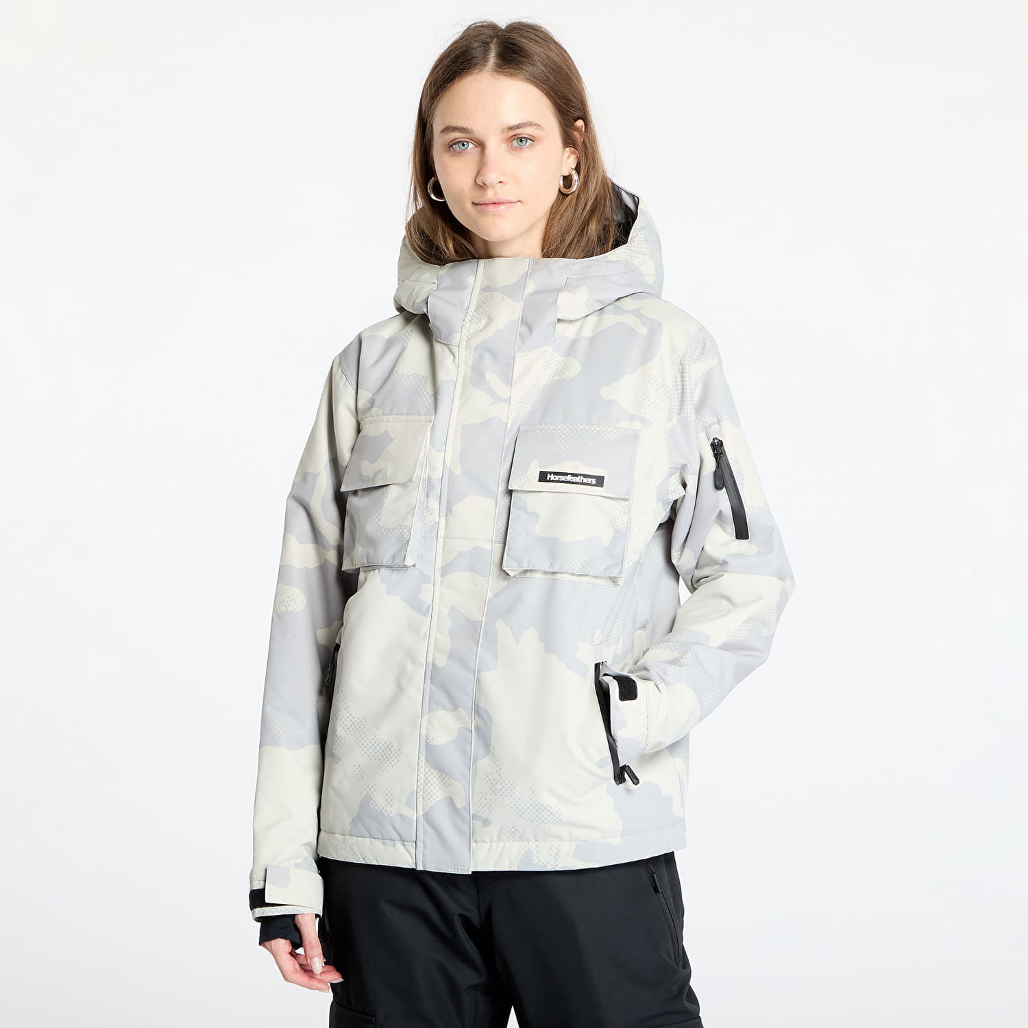 Parka Horsefeathers Snowstorm Print Hooded Jacket Hvid | OW221B, 0