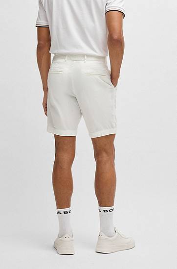Shorts BOSS Slim-Fit Stretch-Cotton Twill Shorts Hvid | 50540743, 1