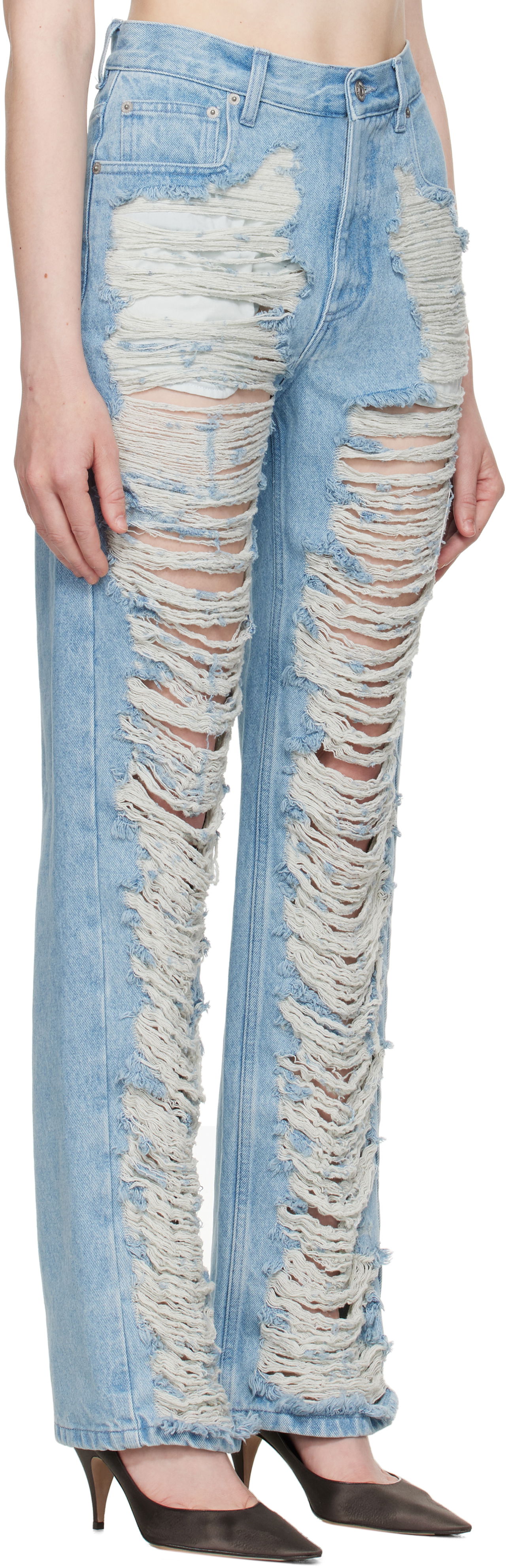 Jeans Maison Margiela MM6 Maison Margiela Shredded Straight Leg Jeans Blå | S62LB0199 M30018, 1
