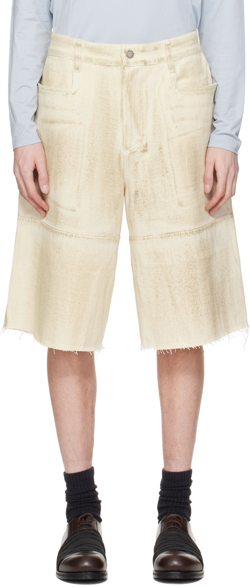 Shorts Serapis Serapis Tar-Painted Wide Sailor Shorts Beige | SS25_WS_4