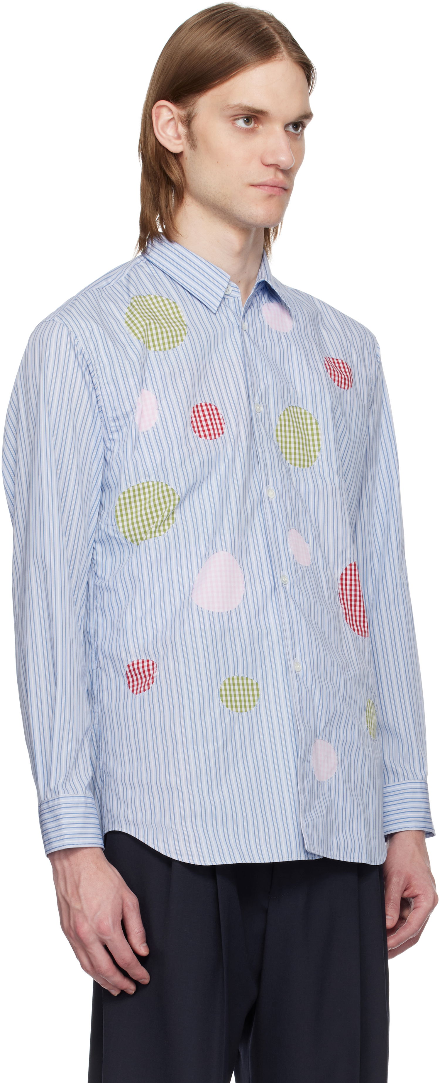 Skjorte Comme des Garçons Comme des Garçons Yarn Dyed Stripe Poplin & Check Shirt Blå | FO-B014-051, 1