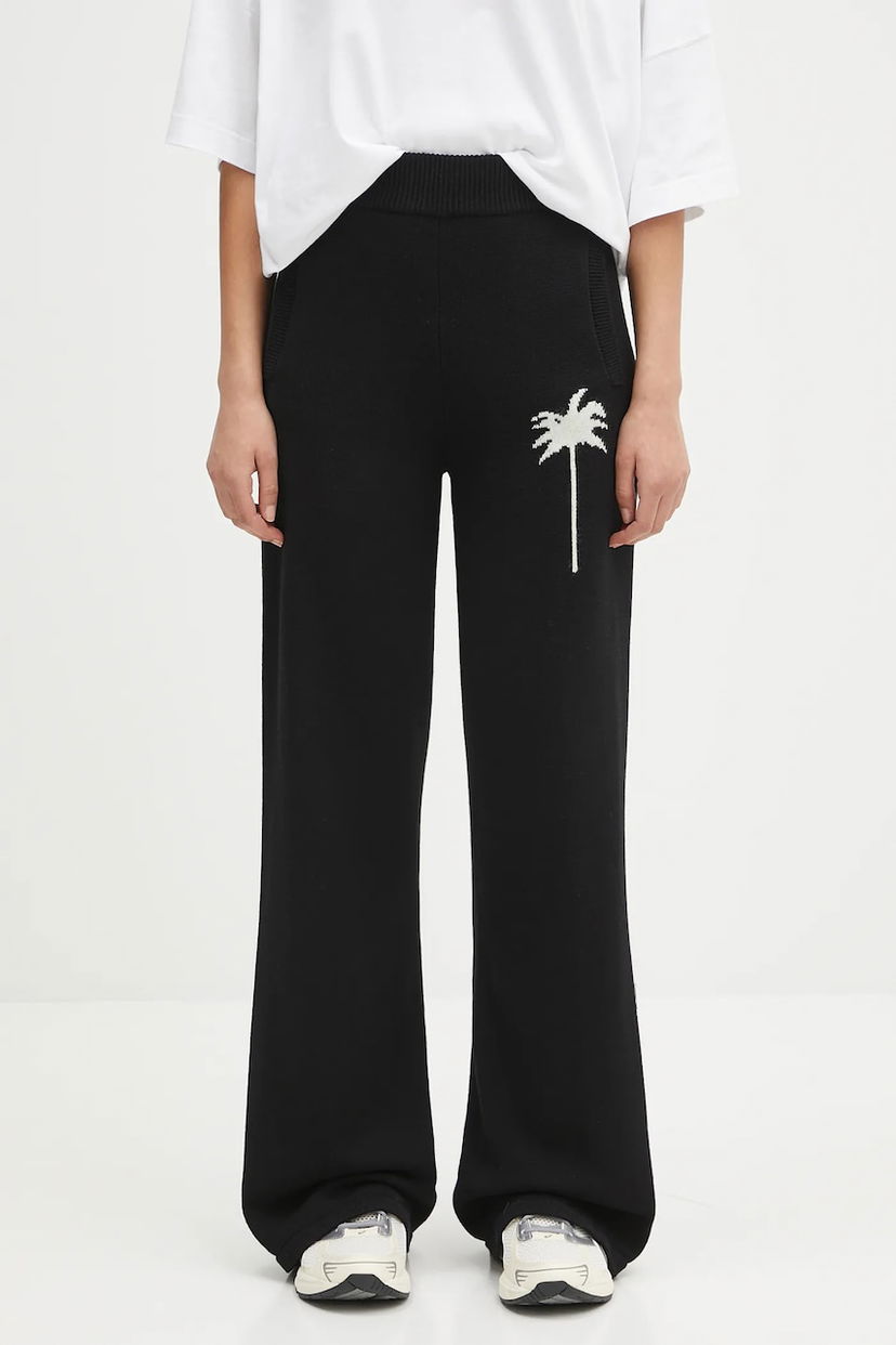 Bukser Palm Angels Palm Angels Palms Knit High Waist Wide Leg Pants Sort | PWHG035S25KNI0011003