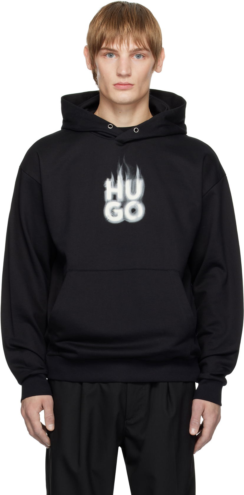 Sweatshirt BOSS Flame Logo Cotton Jersey Hoodie Sort | 50530428