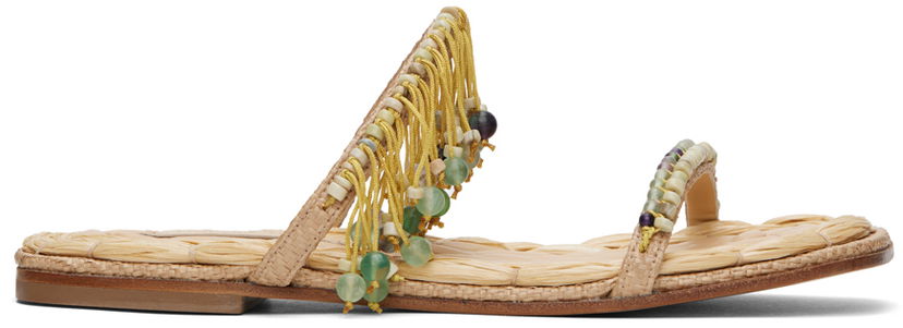 Tilbehør Dries Van Noten Dries Van Noten Embellished Raffia Sandals Beige | WS241-1104-803