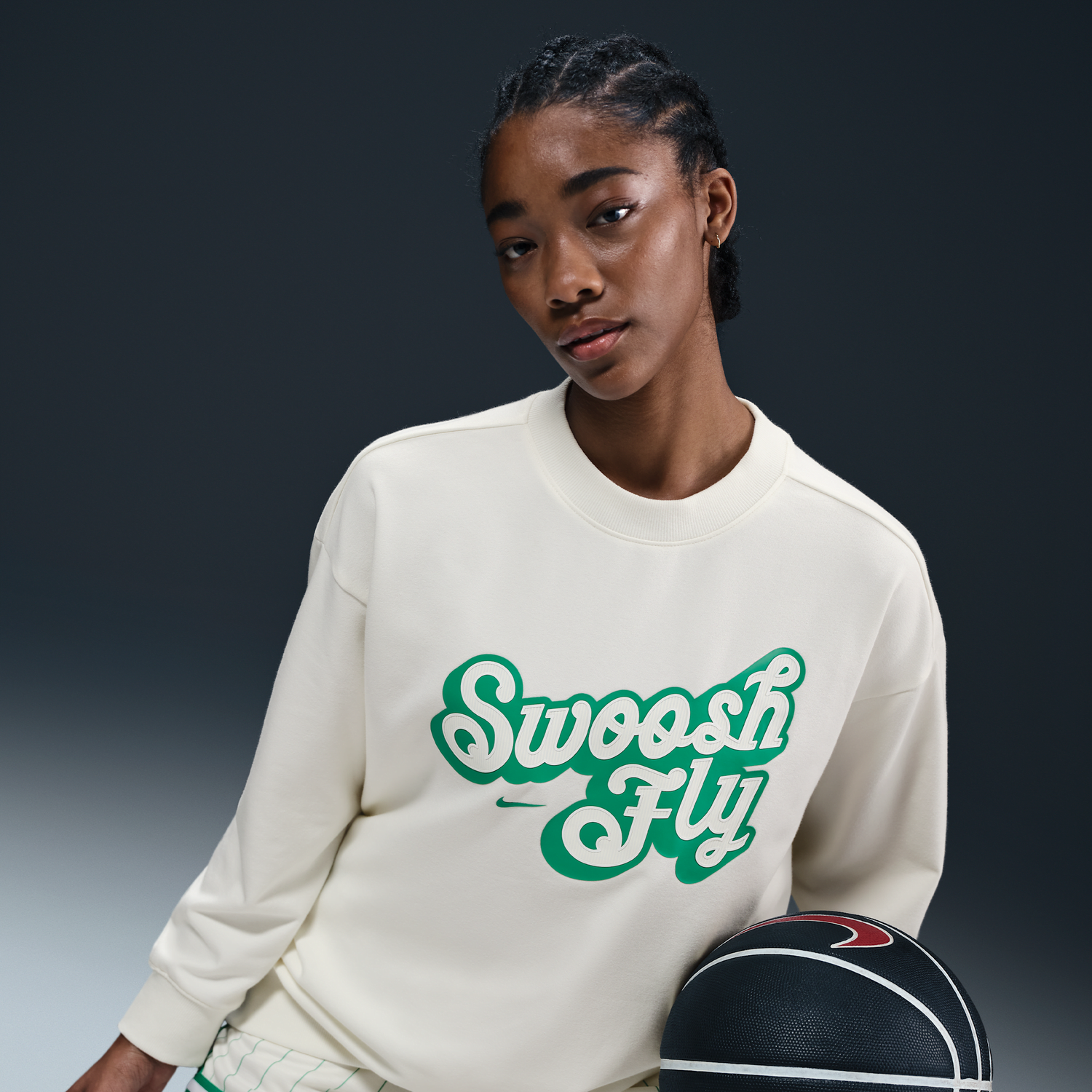 Sweater Nike Nike Swoosh Fly Dri-FIT Loose Fit Basketball French Terry Sweatshirt Hvid | FZ5514-133, 1