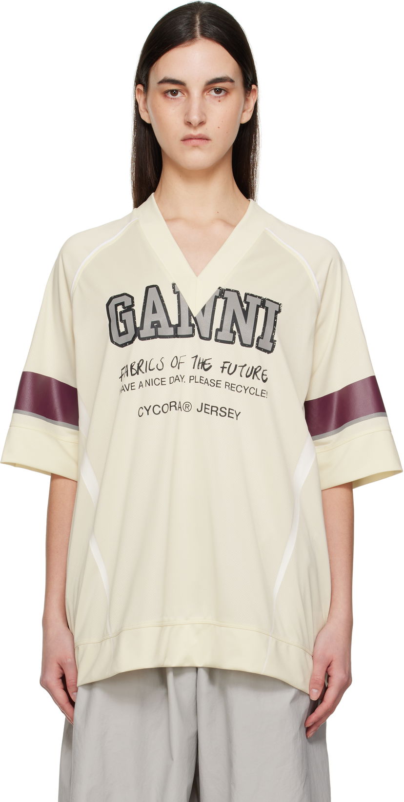 T-shirt GANNI GANNI Future Mesh Oversized T-Shirt Beige | T4298