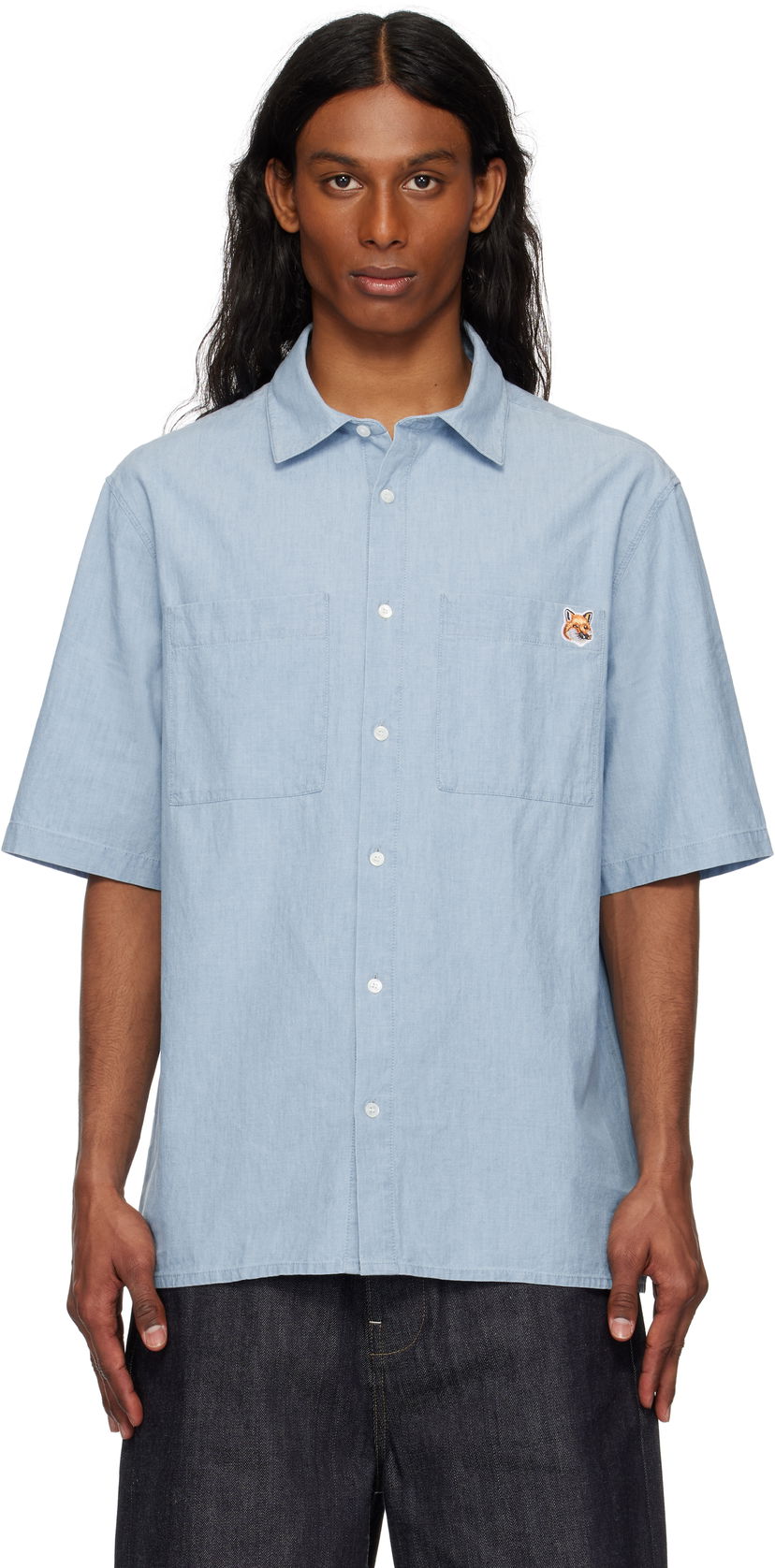 Skjorte MAISON KITSUNÉ Maison Kitsuné Relaxed Short Sleeve Shirt Blå | OM00424WC5006
