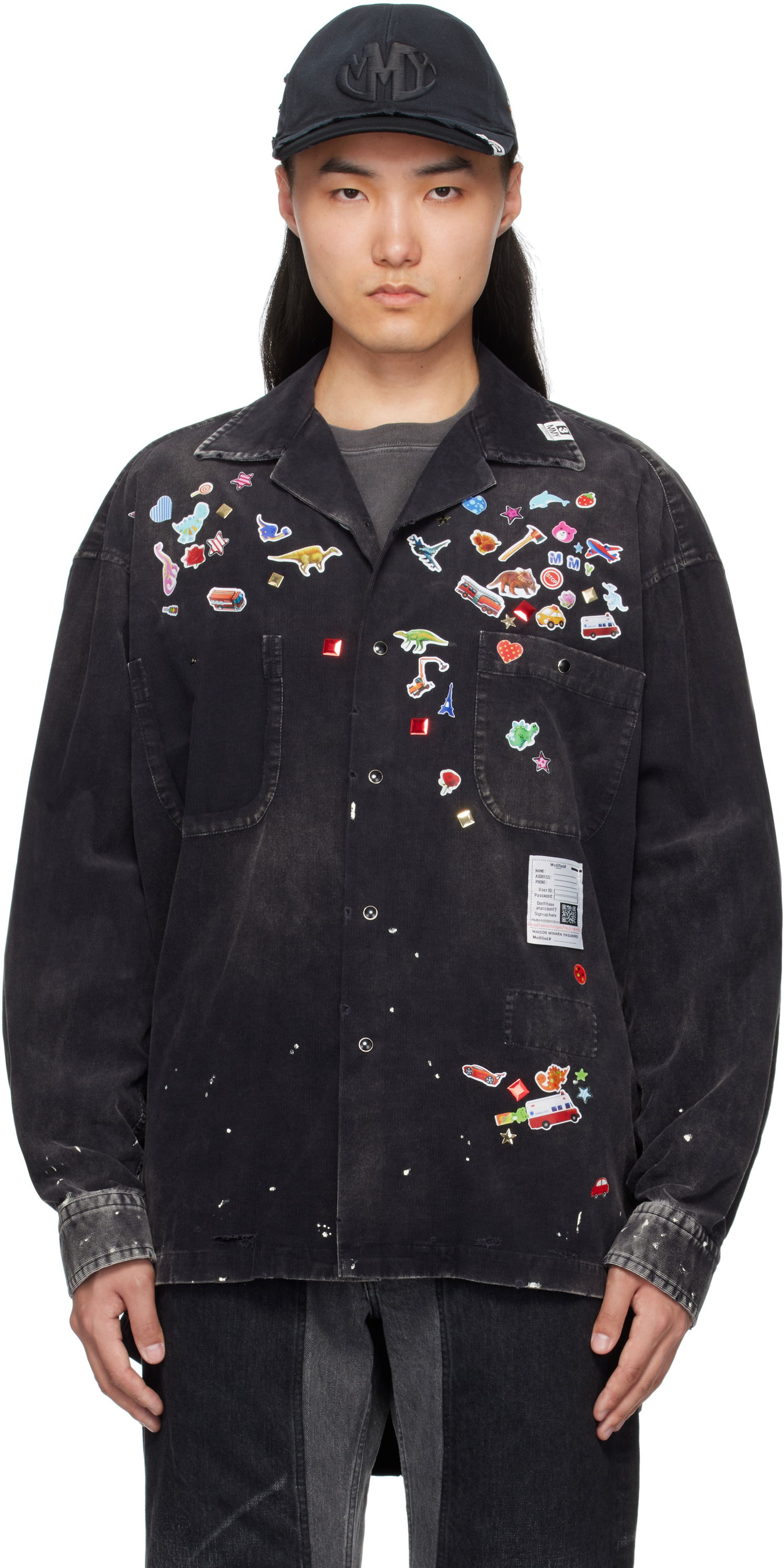 Skjorte Maison MIHARA YASUHIRO MMY Sticker Print Corduroy Shirt Sort | J14SH182, 0