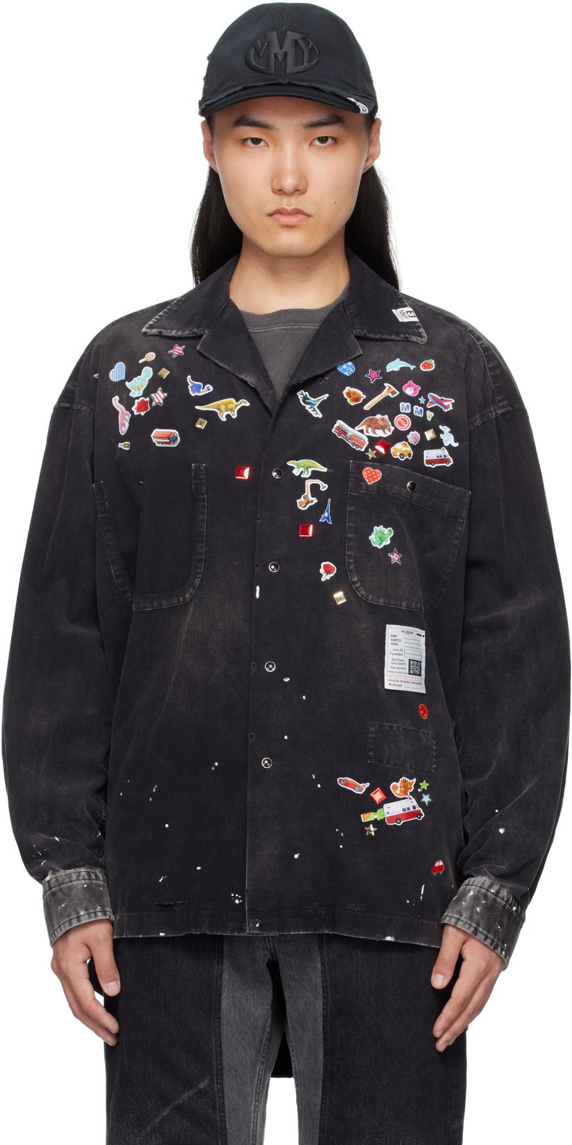 Skjorte Maison MIHARA YASUHIRO MMY Sticker Print Corduroy Shirt Sort | J14SH182