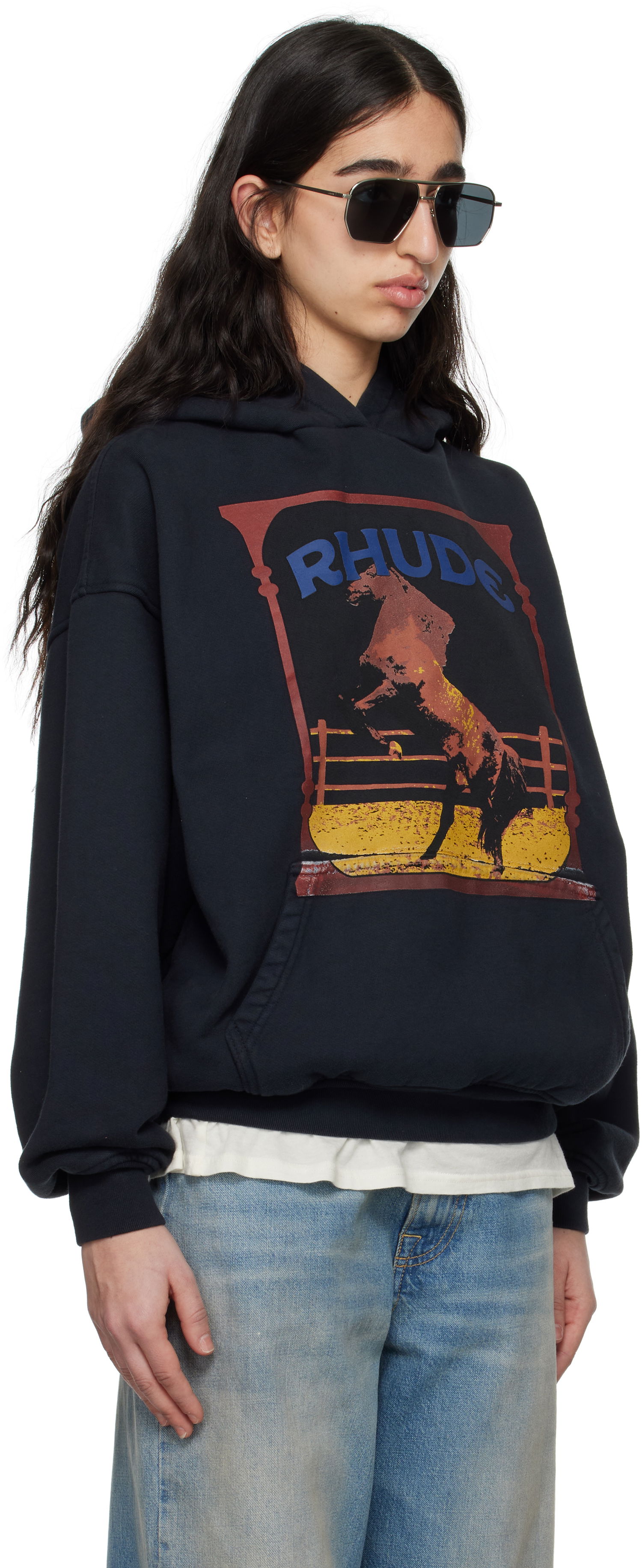 Sweatshirt Rhude Rhude Cadre Horse Graphic Hoodie Sort | RHSS25HO05012, 1