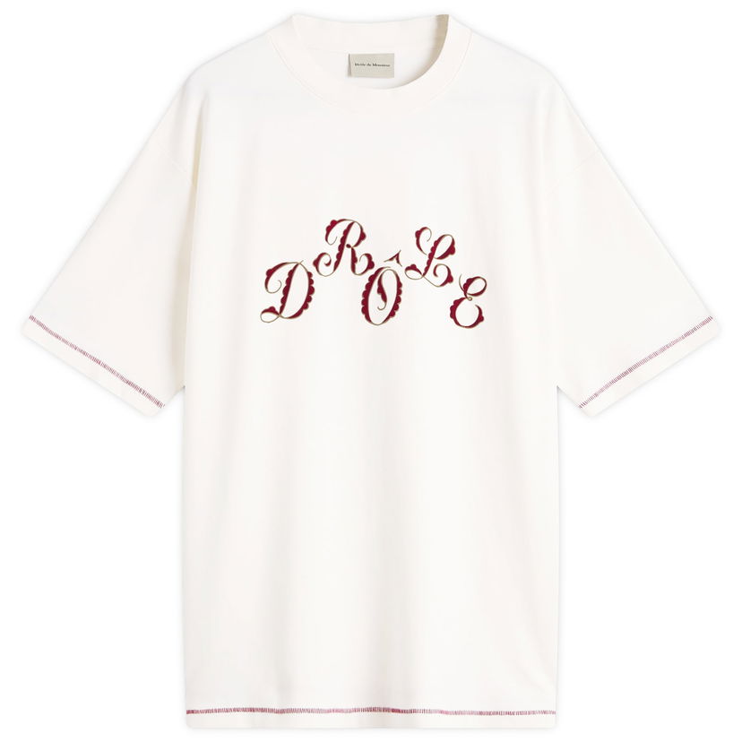 T-shirt Drôle de Monsieur Stagger Logo T-Shirt, Size Large Hvid | H-TS264-CO002-OW