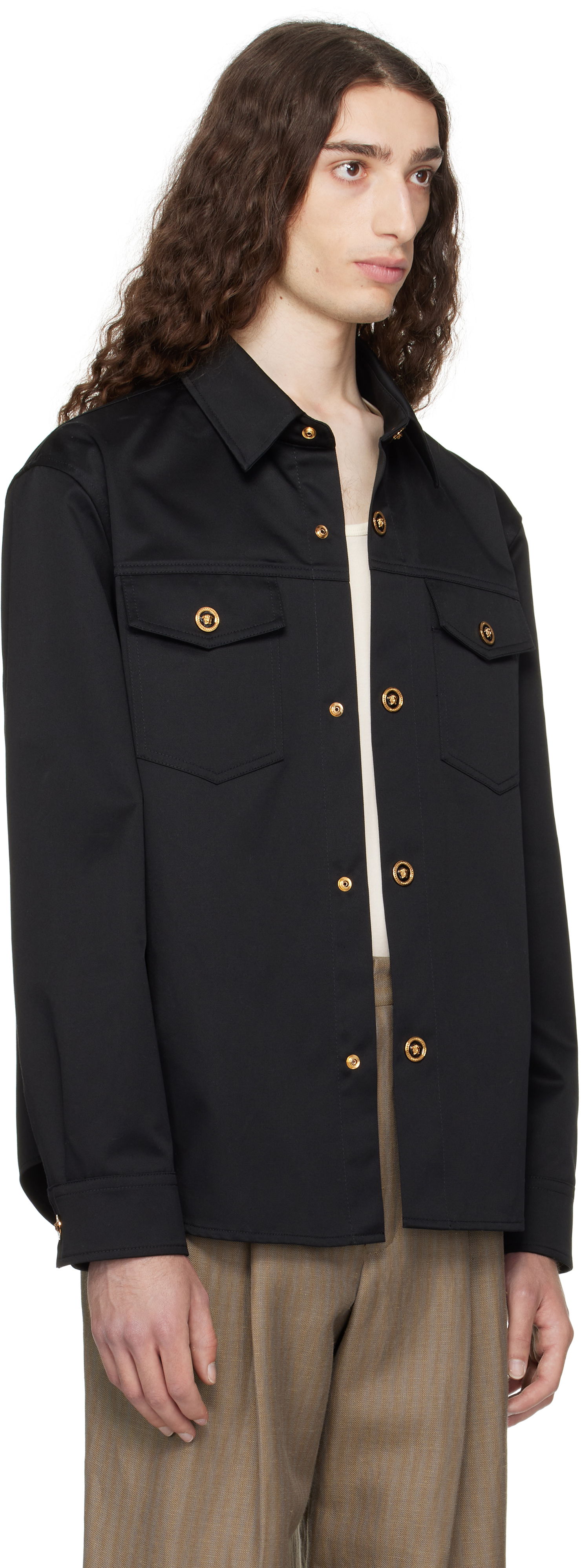 Skjorte Versace Versace Gabardine Overshirt Sort | 1017413_1A01718, 1
