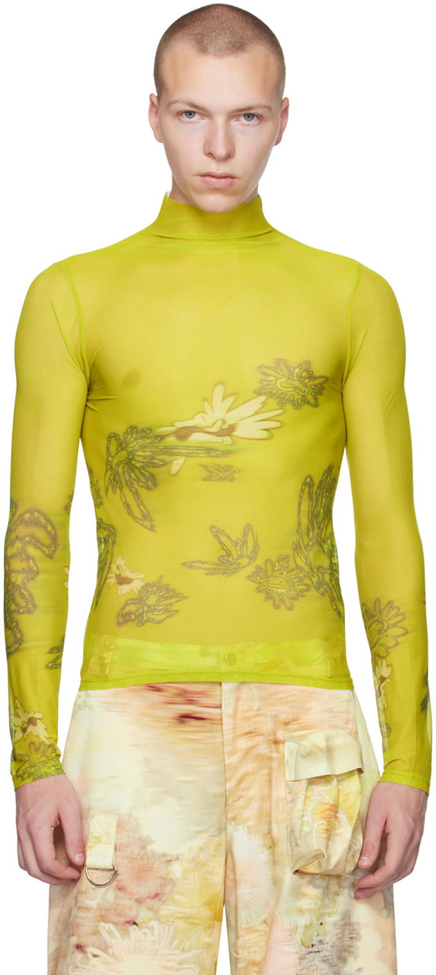 Sweater Collina Strada Collina Strada Thumbtastic Floral Print Mesh Turtleneck Grøn | XX3340