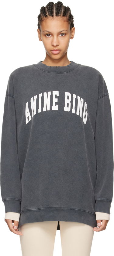 Sweatshirt Anine Bing Oversized Sweatshirt with Logo Print Grå | A-08-5205-010, 0