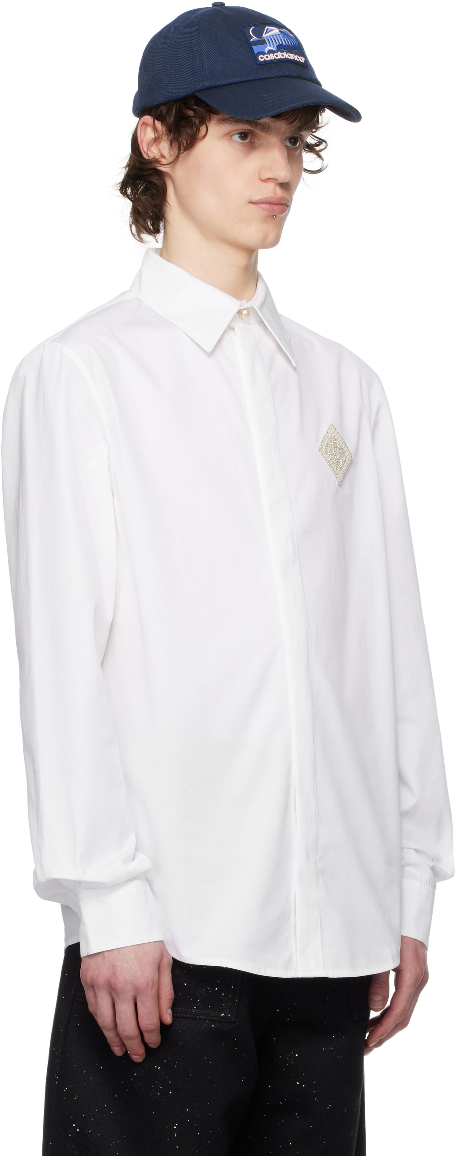 Skjorte Casablanca Casablanca Pearl Diamond Patch Cotton Shirt Hvid | MPS25-SH-139-01, 1