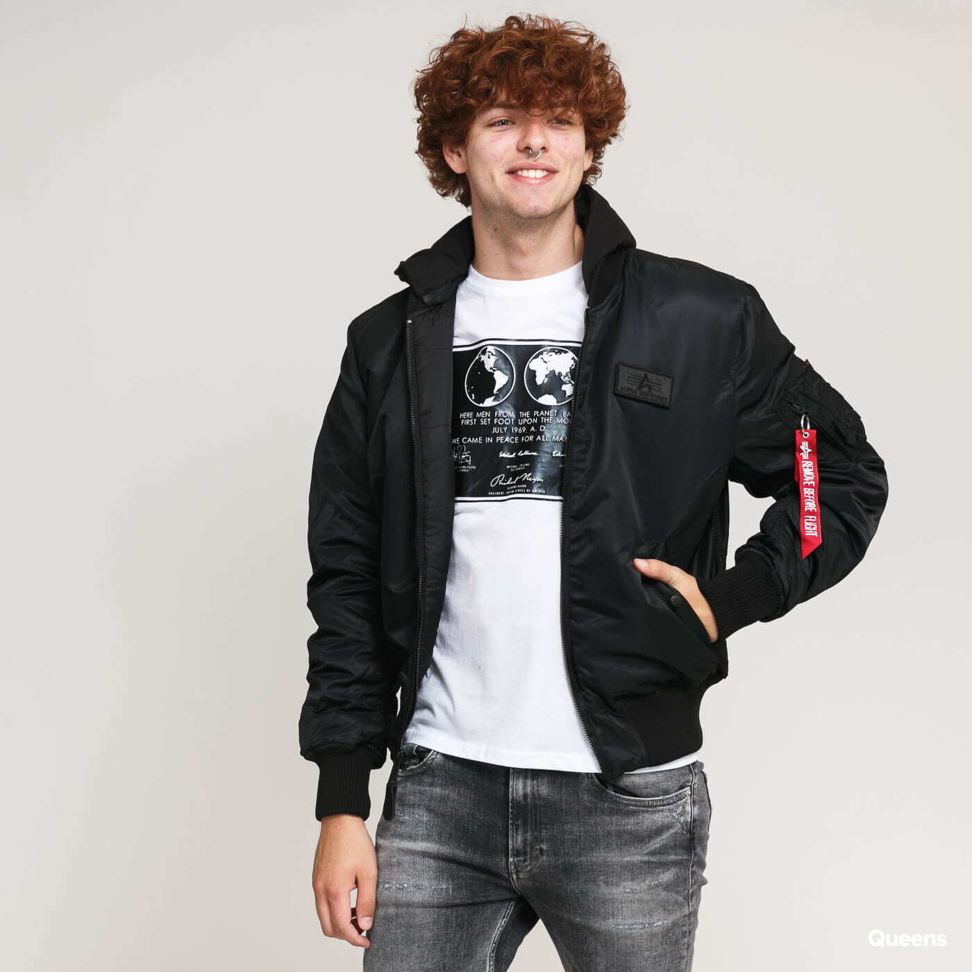 Jakke Alpha Industries Jacket MA - 1 ZH Back Print Black Sort | 128113 95, 0
