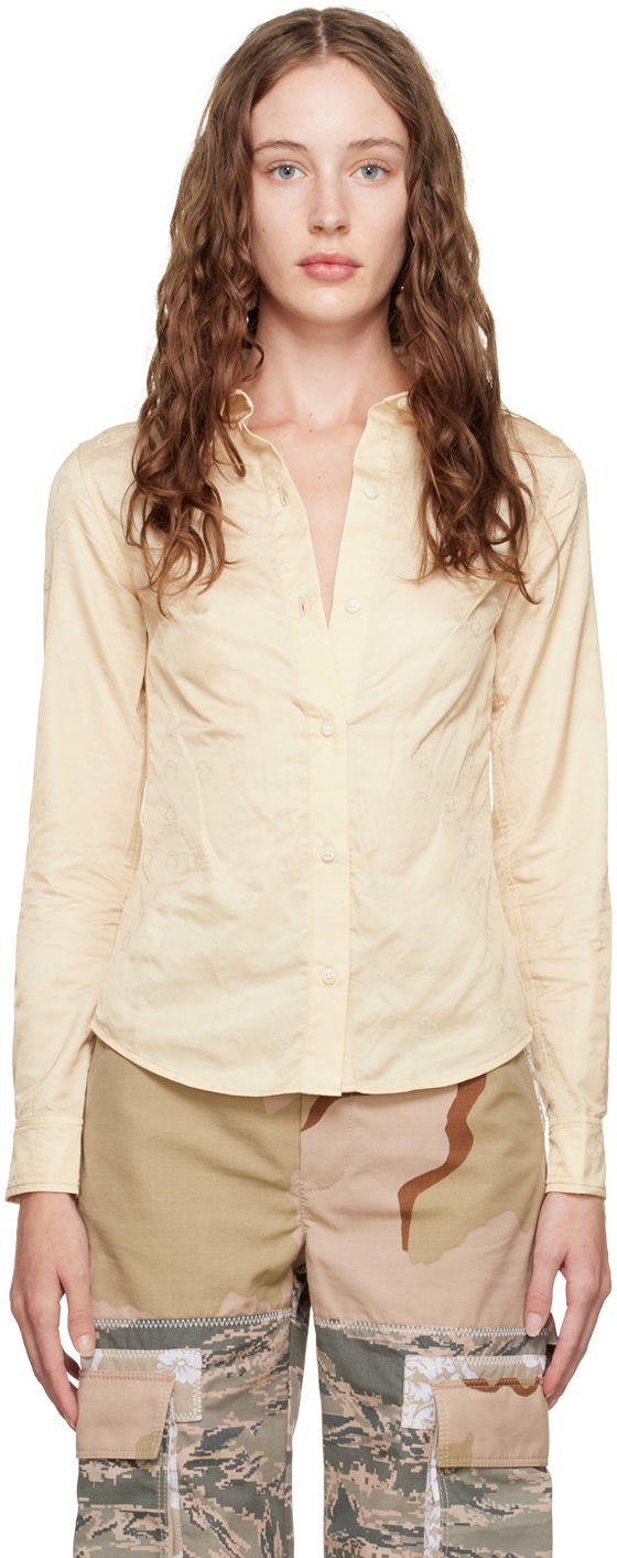 Skjorte Marine Serre Marine Serre Moonogram Button-Down Shirt Gul | T319FW22W, 0