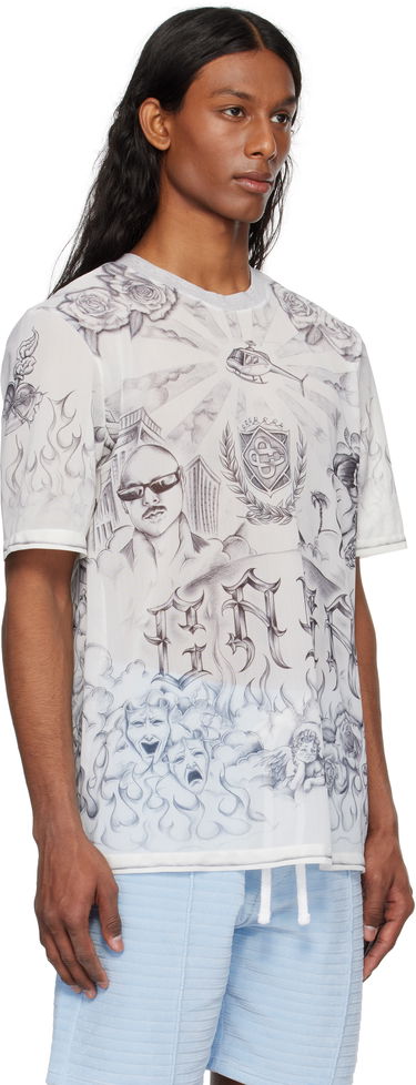 T-shirt Casablanca Casablanca Tattoo Mesh T-Shirt Hvid | MS25-TP-071-01, 1