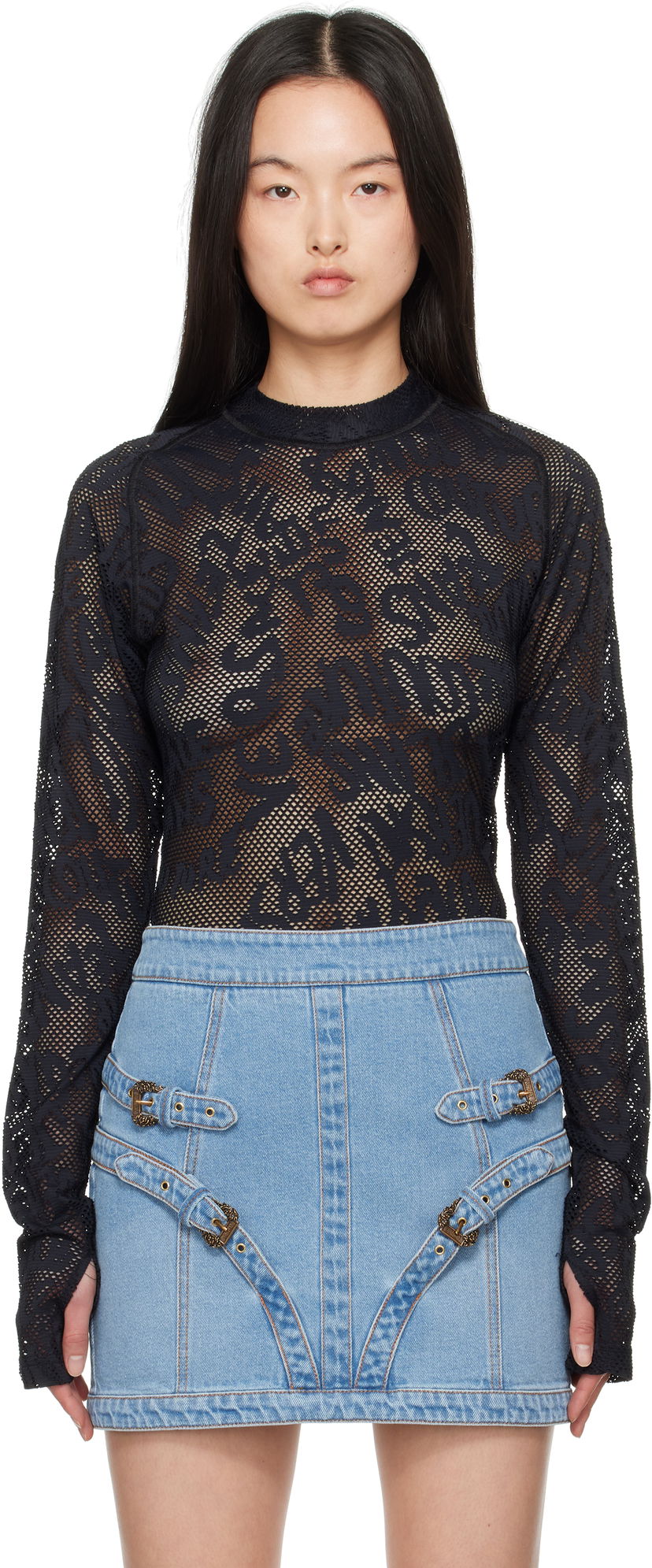 Sweater Versace Versace Jeans Couture Fishnet Long Sleeve T-Shirt Sort | E78GAH611_EJ0200
