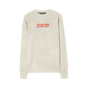 T-shirt Palm Angels Long Sleeve Burning Logo Classic Tee Beige | PMAB002F22JER0020310, 0